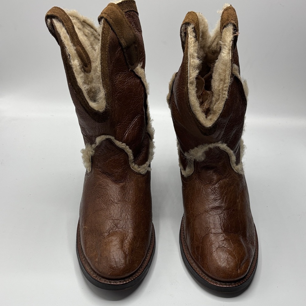 Women's DINGO Size 8 Shearling Lined Carmel Brown Leather Cowboy Western Boots